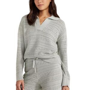 Haven Well Within Organic Cotton Open Stich Collared Sweater Gray Roomy Fit Med